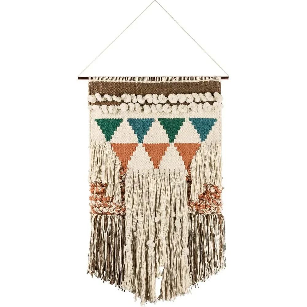 Bohemia Wall Hanging Decor | Boho Geometric Woven Textile with Layered Fringe &